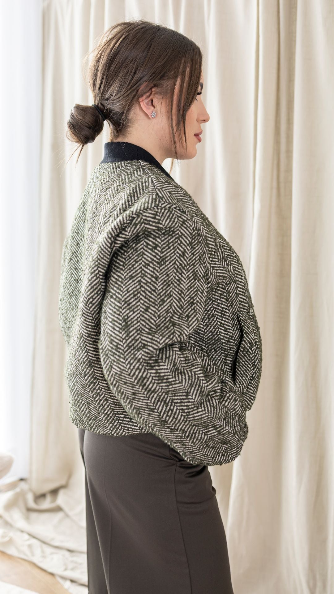 Bomber in Tweed a Spina di Pesce